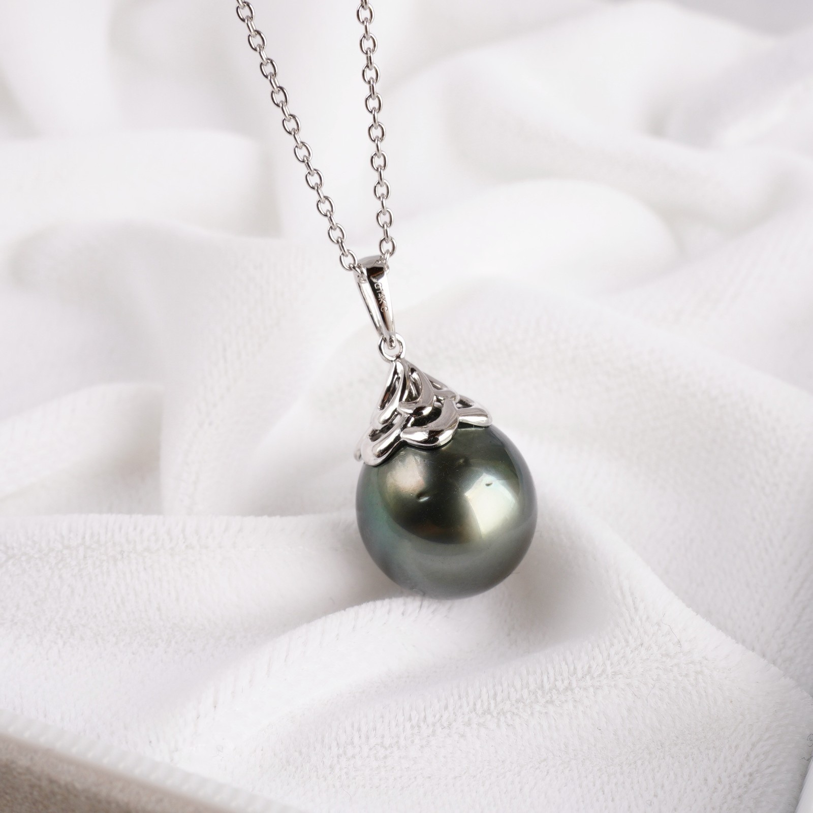 Big 12.3mm Black Green Drop Tahitian Pearl Pendant 925 Sterling Silver, 0.9″
