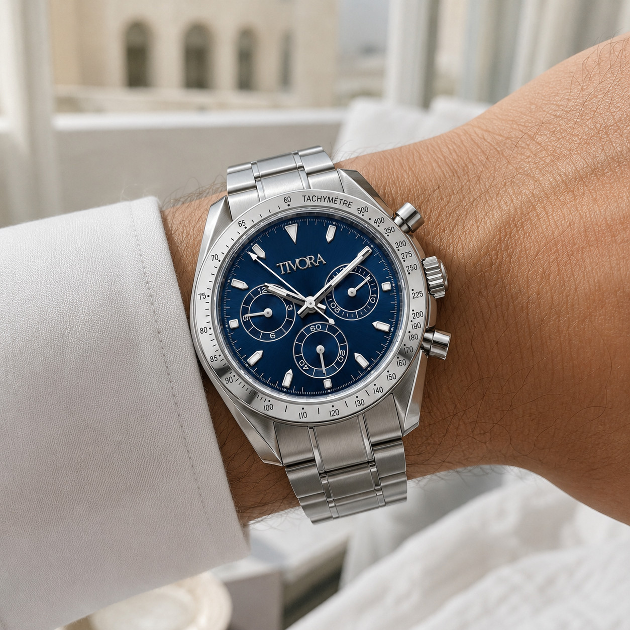 TÍVORÁ Veyron Argent Steel Ocean Dial – Custom Branded Automatic Chronograph Wat