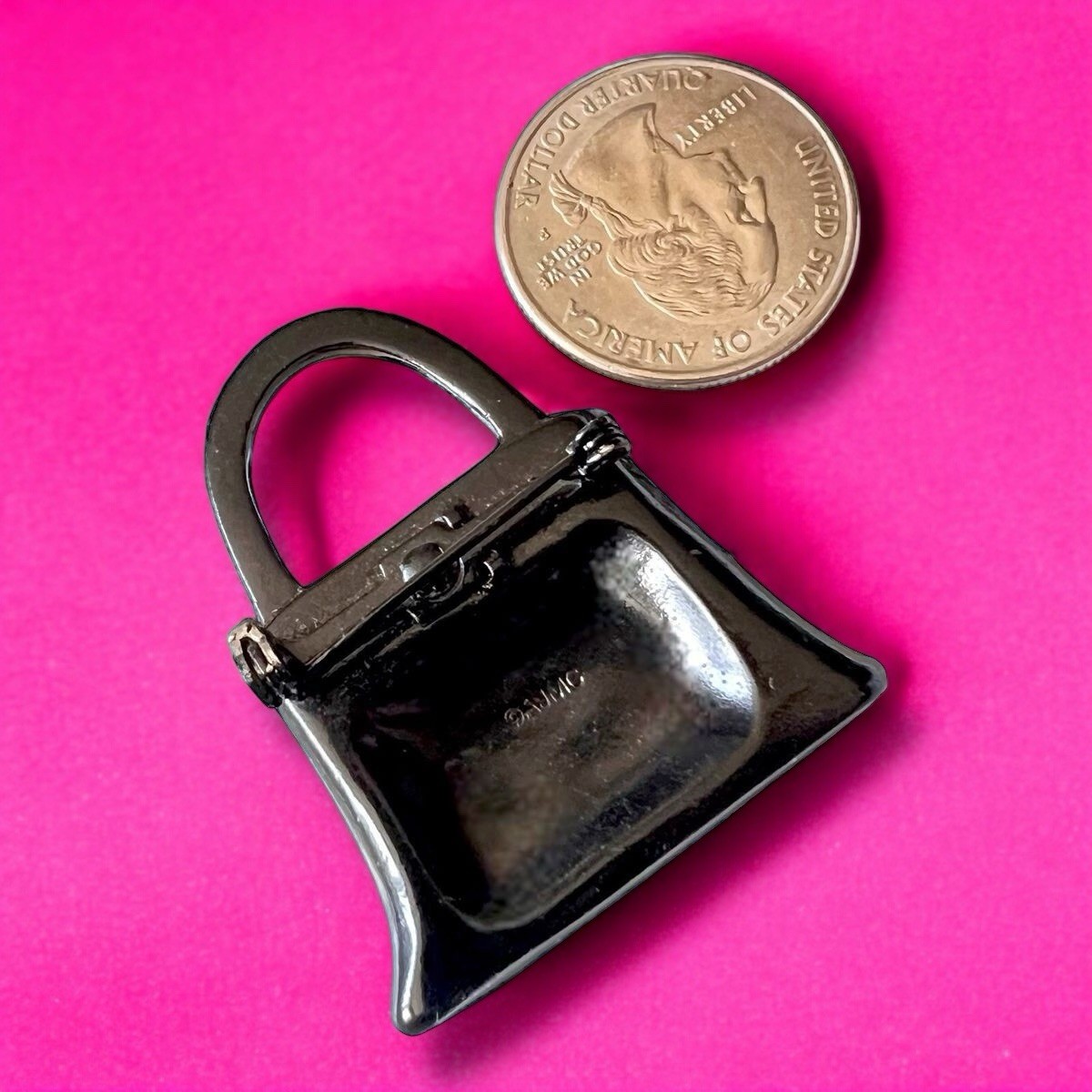Y2K Zebra Purse Brooch Rhinestone Bag Pin AJMC Statement Animal Print Vintage