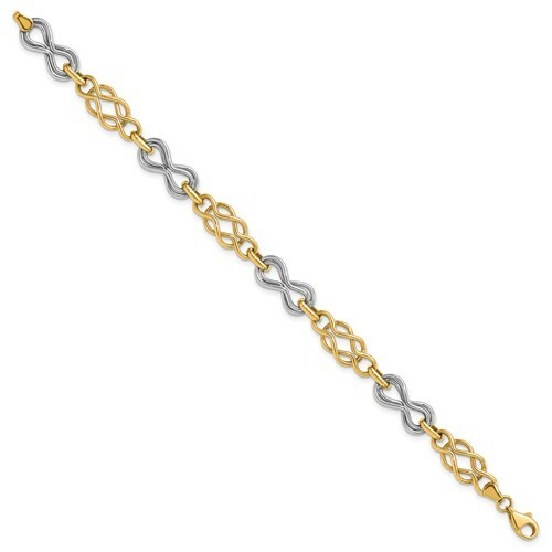 14k Gold Two Tone Yellow & White Fancy Infinity Open Link Hollow Fancy Bracelet