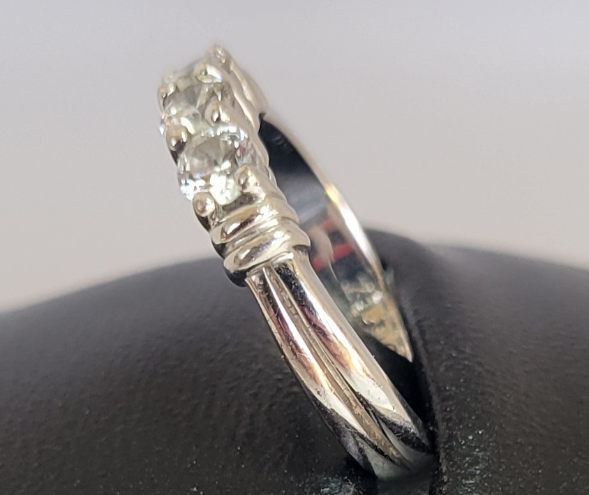 “DQ” Diamonique – Sterling Silver 3-stone CZ ring