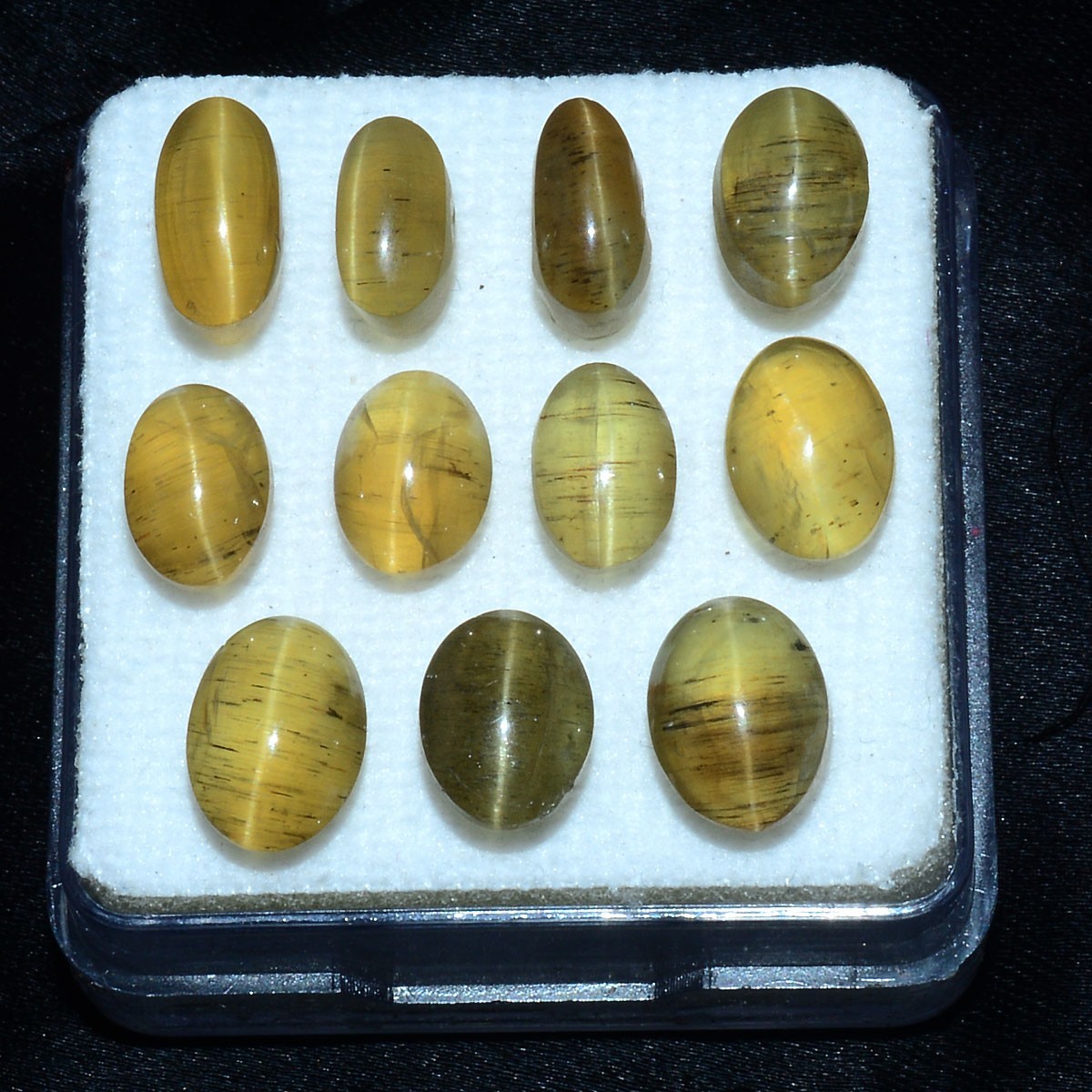 11 Pcs Natural Apatite Cats Eye 8mm-9mm Oval Cabochon Huge Loose Gemstones Lot