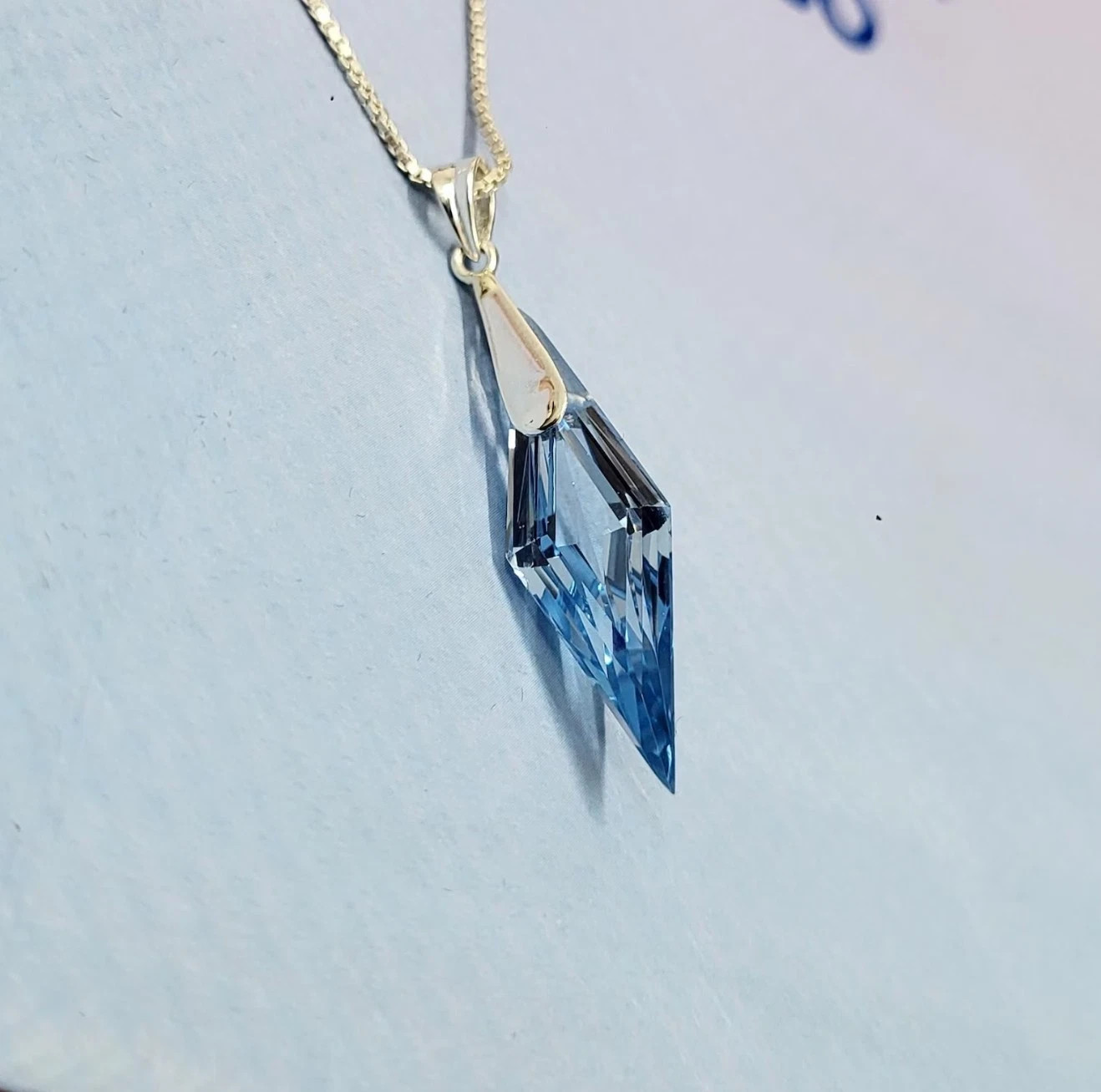 Genuine Swiss Blue Topaz Fancy Cut Pendant Handmade 925 Silver Necklace Chain