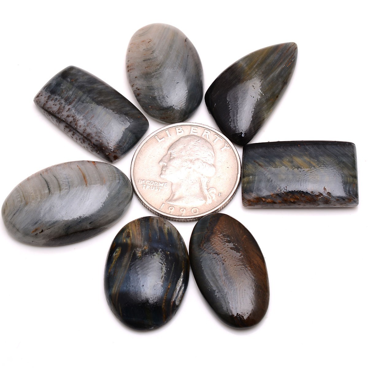 7 Pcs Natural Tiger Eye Untreated 25mm-29mm Cabochon Huge Loose Gemstones Lot