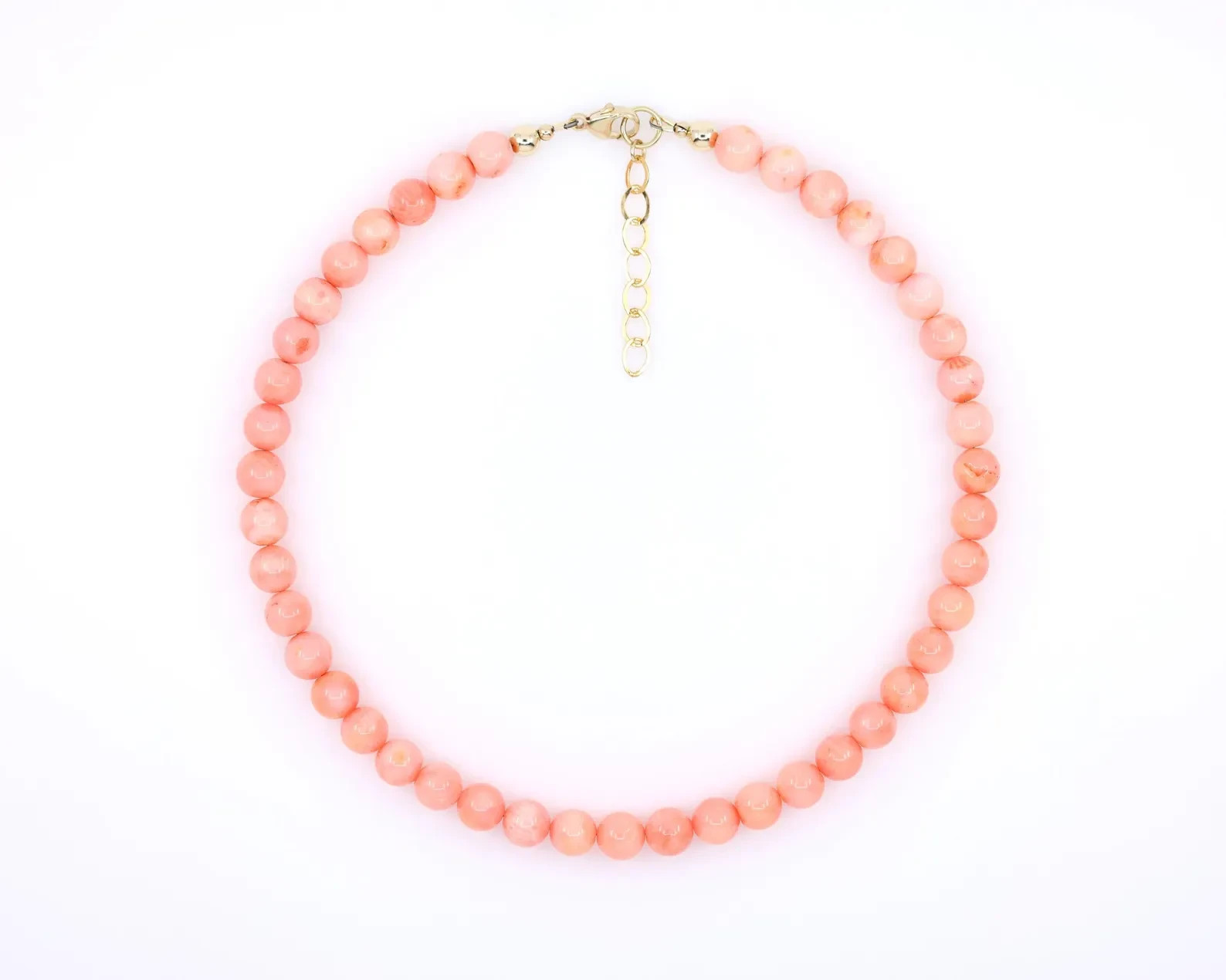 Pink Coral Necklace 14k Solid Gold | 9mm Round Salmon Peach Choker Stack