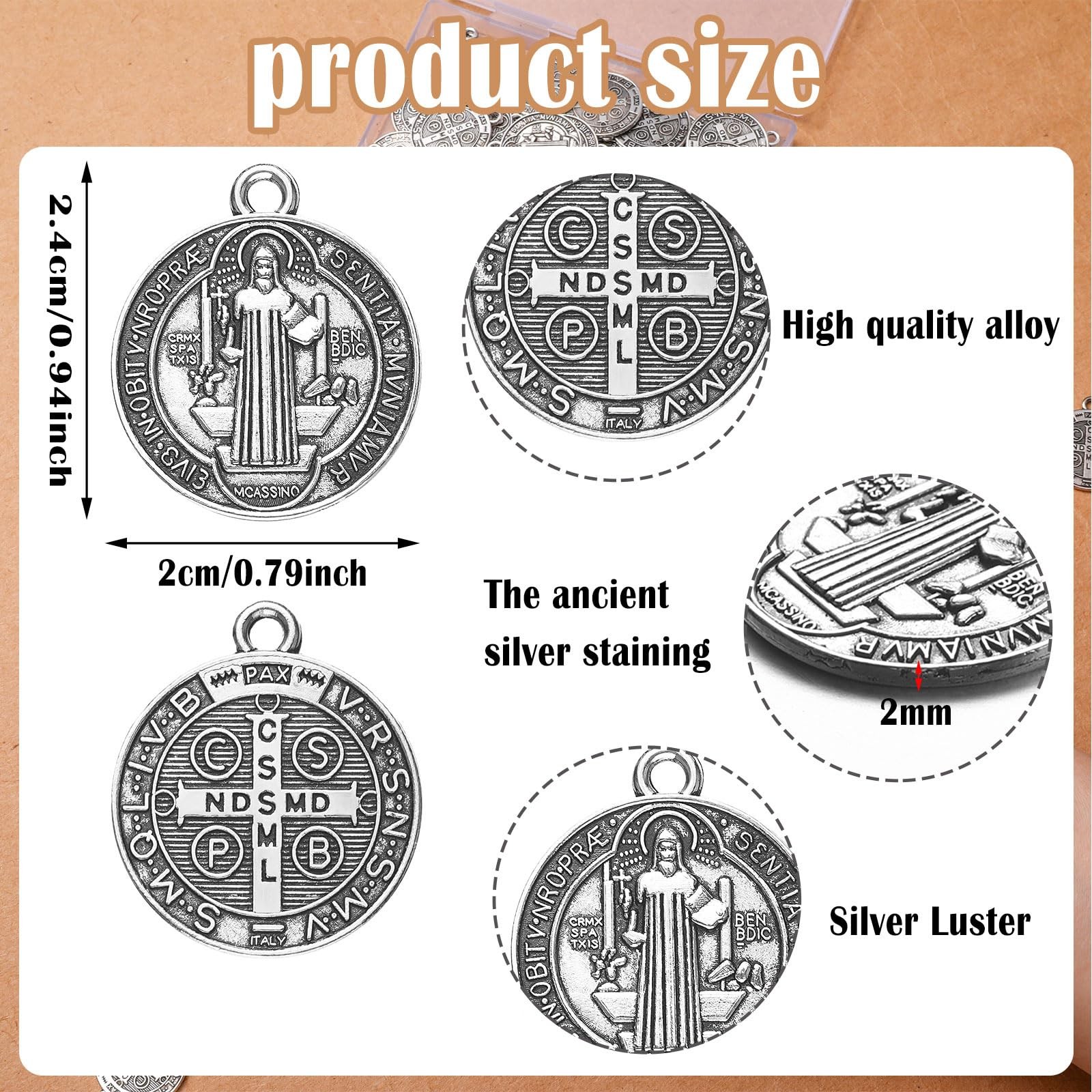 Tudomro 120 Pieces St Benedict Medals 0.94 x 0.79 x inches, silver