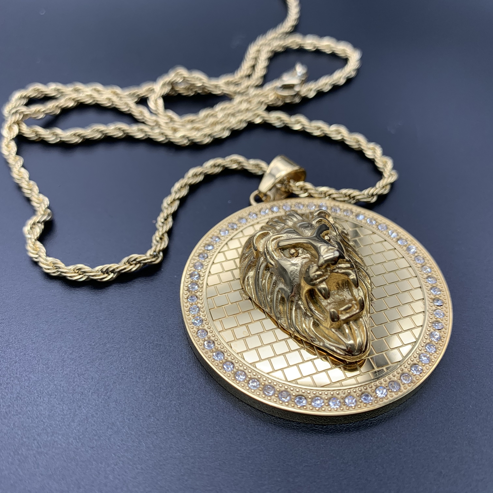 Mens Cuban Hip Hop Lion Head Pendant Zircon 14K Gold Chain Necklaces For Gift