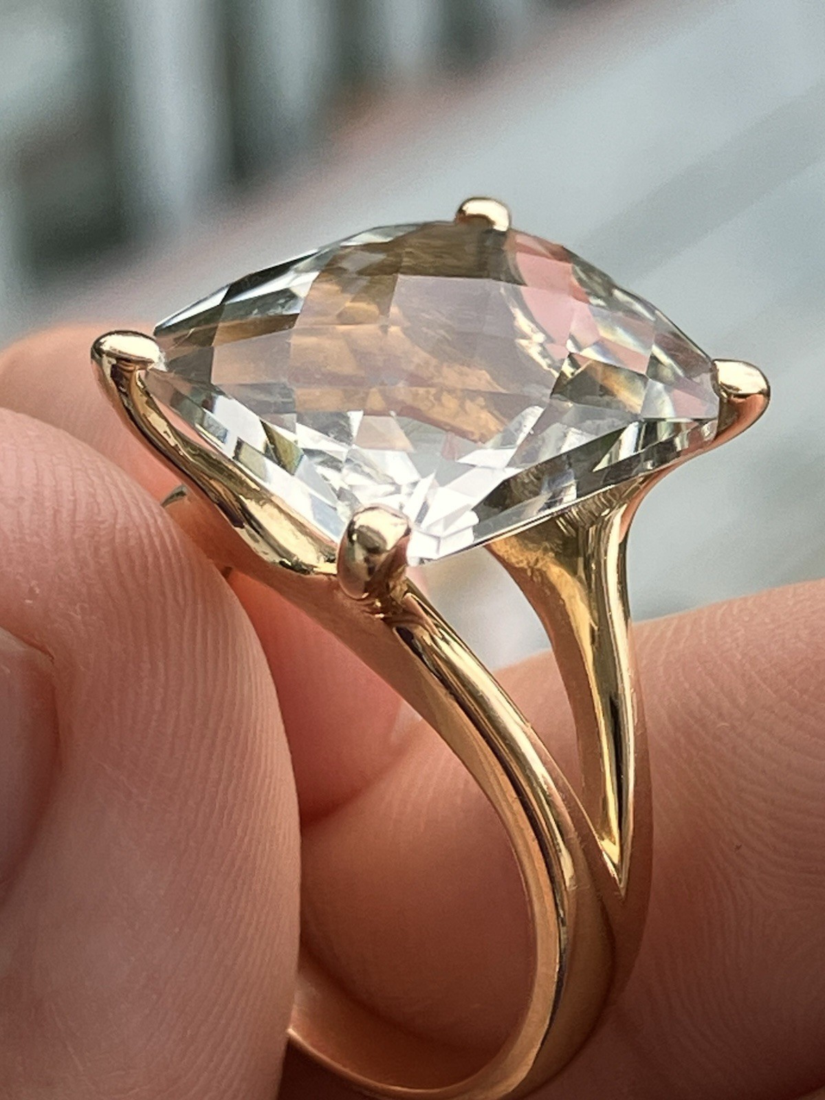 Effy 14K Gold Green Amethyst Cocktail Ring Large 13.9mm Cushion Cut Size 7, 7g