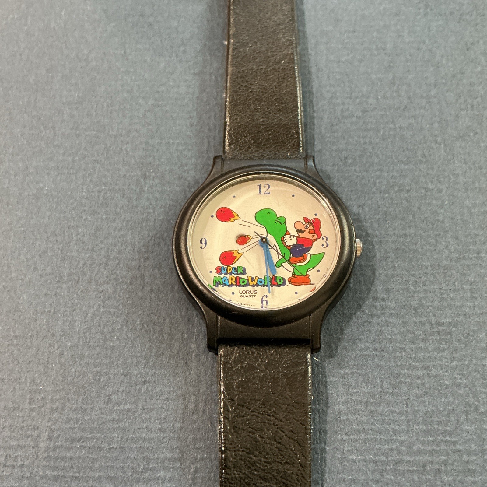 Lorus Super Mario World Quartz Analog Kids Wristwatch Black Leather Strap