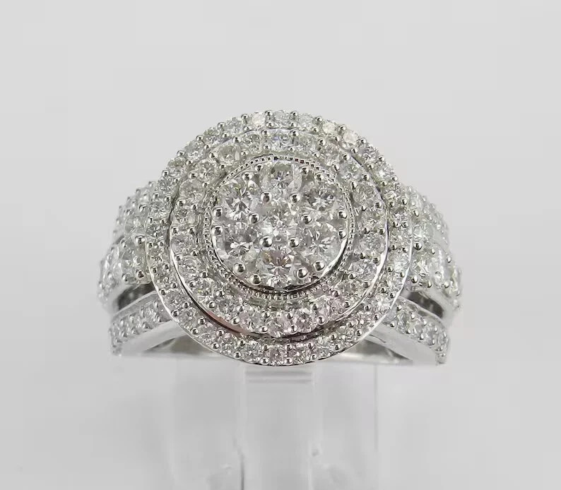 2Ct Round Lab Created Diamond Cluster Women’s Wedding Ring 14k White Gold Plated