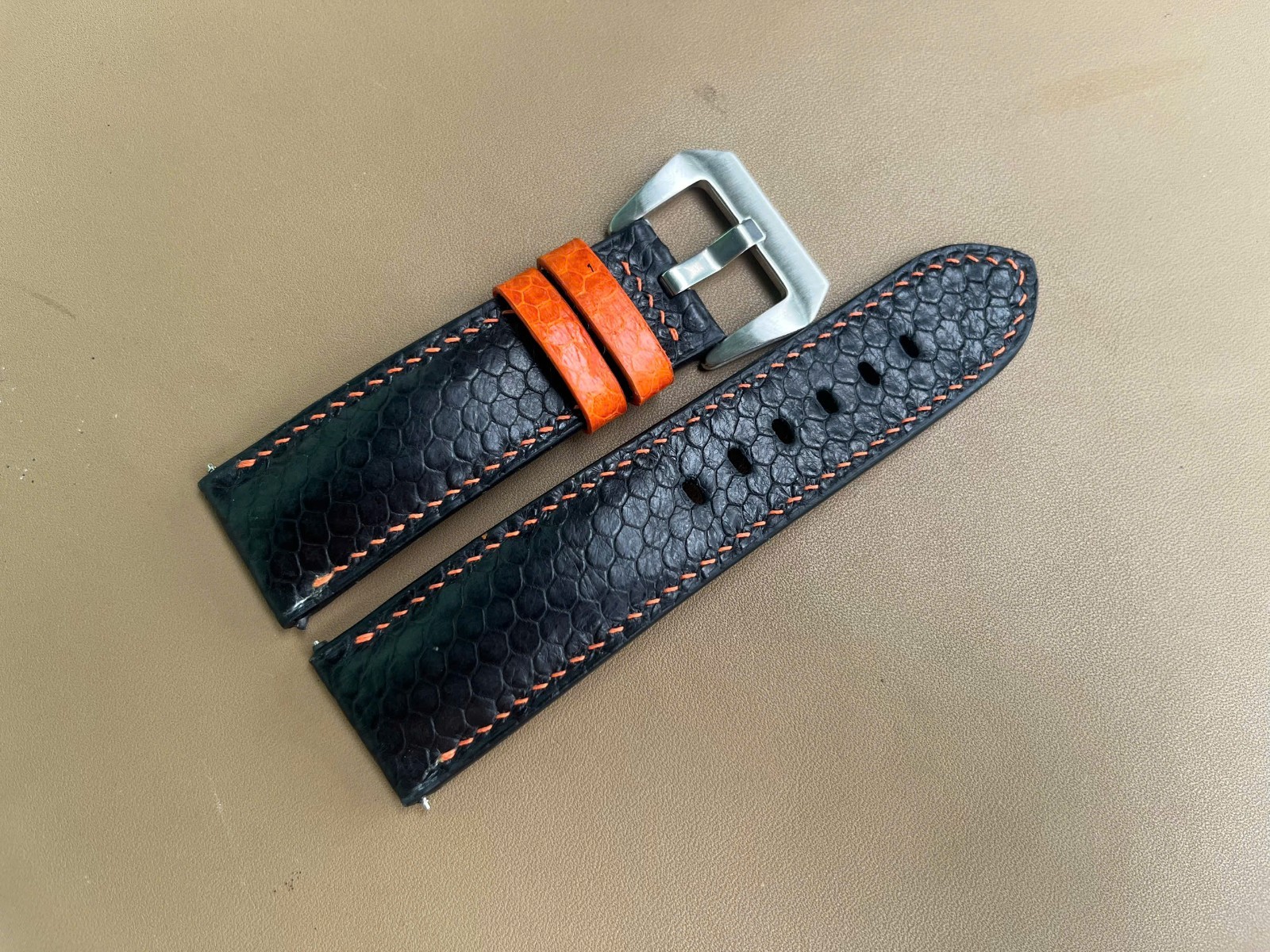 Black Snake Leather Watch Strap Band, Size 16mm 18mm 20mm 21mm 22mm 24mm 26mm