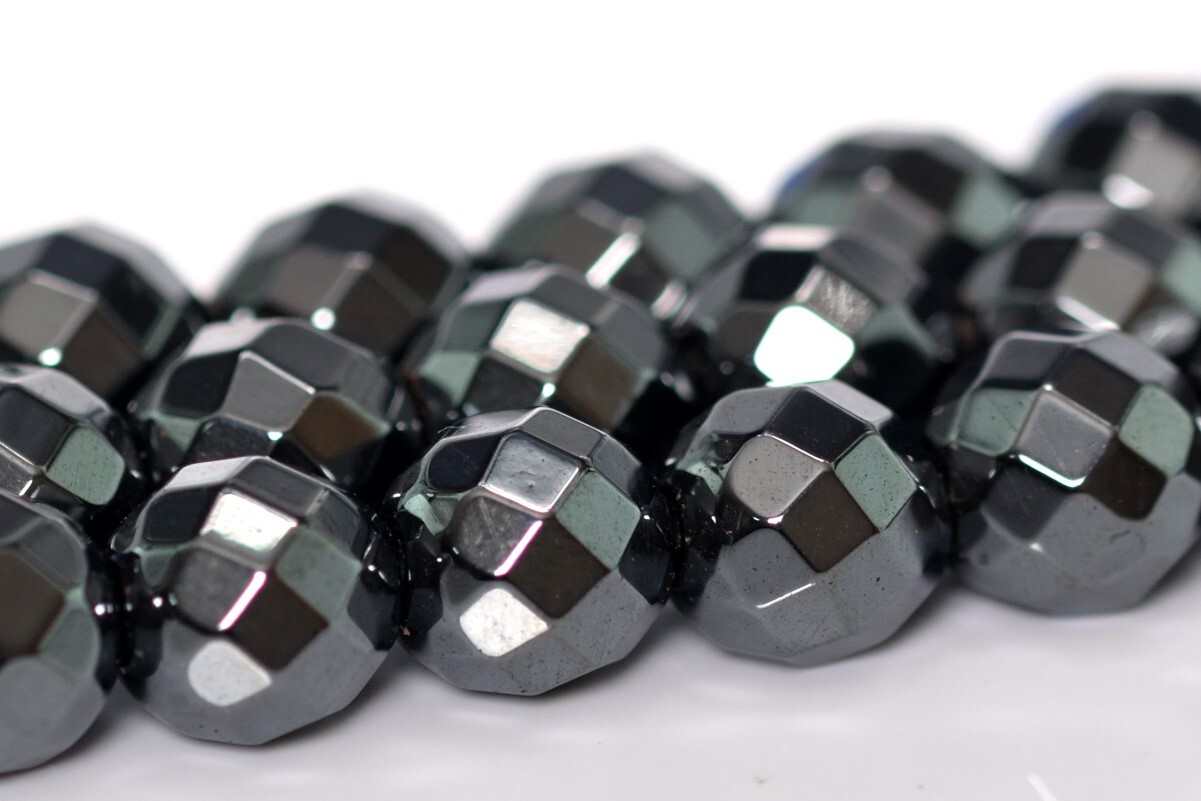 Natural Black Hematite Grade AAA Faceted Round Loose Beads 2/3/4/5-6/7-8/9-10MM
