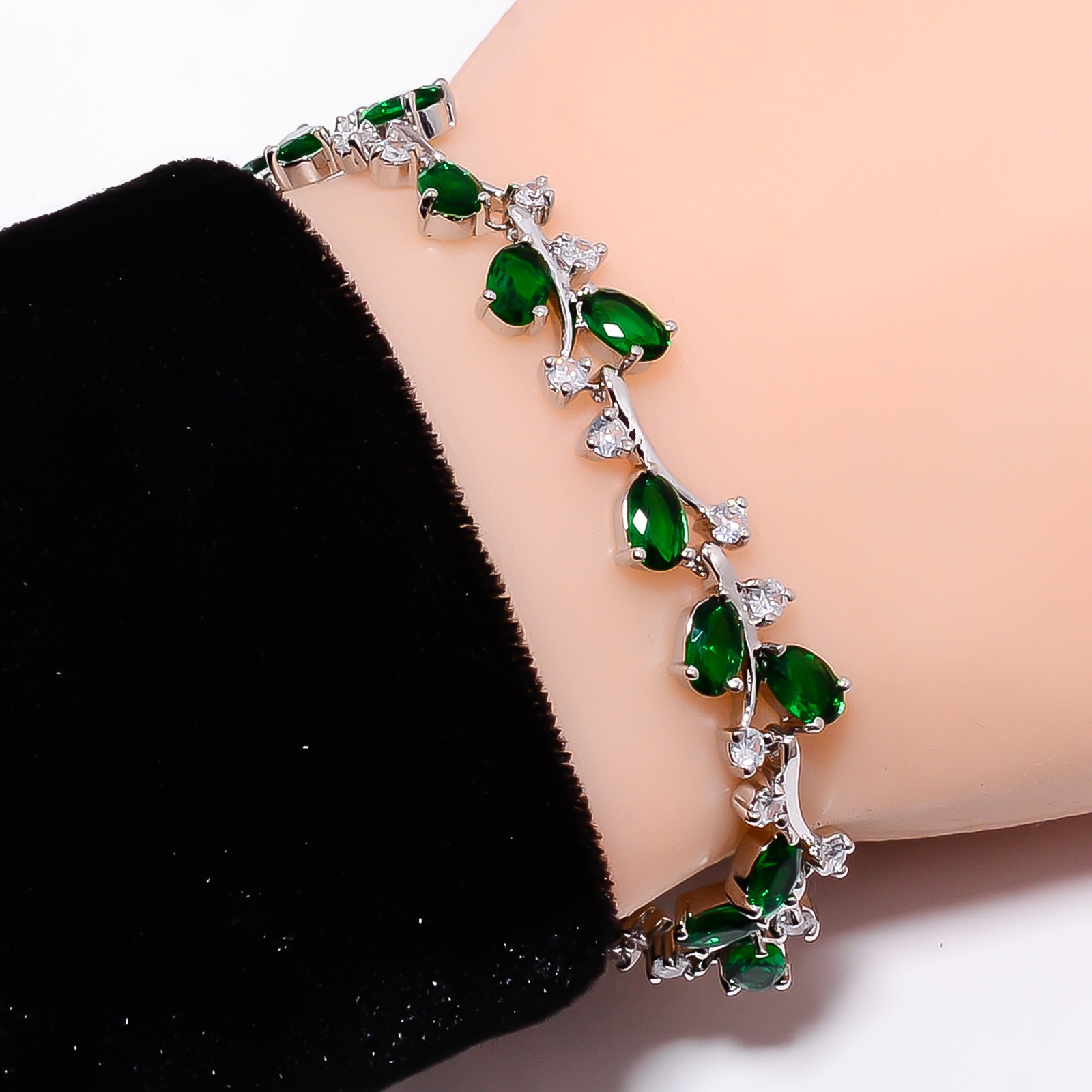 Chrome Diopside, CZ 925 Sterling Silver Tennis Bracelet B12941, Gift for her