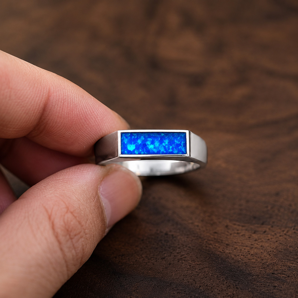 Dainty Blue Fire Opal Mens & Womens Ring 925 Sterling Silver Ring Wedding Gift