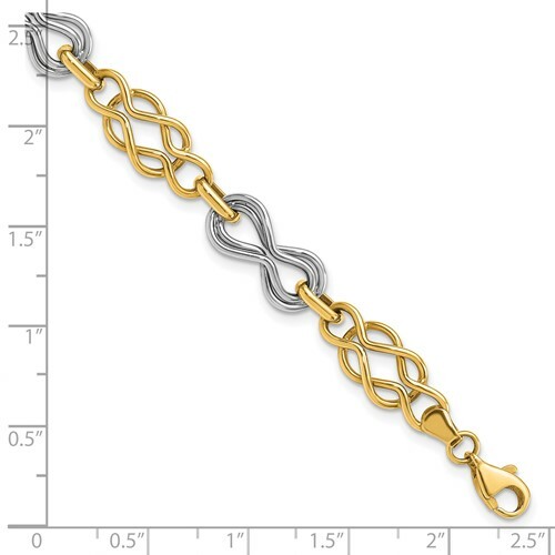 14k Gold Two Tone Yellow & White Fancy Infinity Open Link Hollow Fancy Bracelet