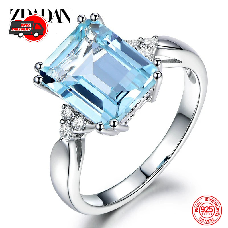 925 Sterling Silver Fashion Aquamarine Gemstone Ring For Women Wedding