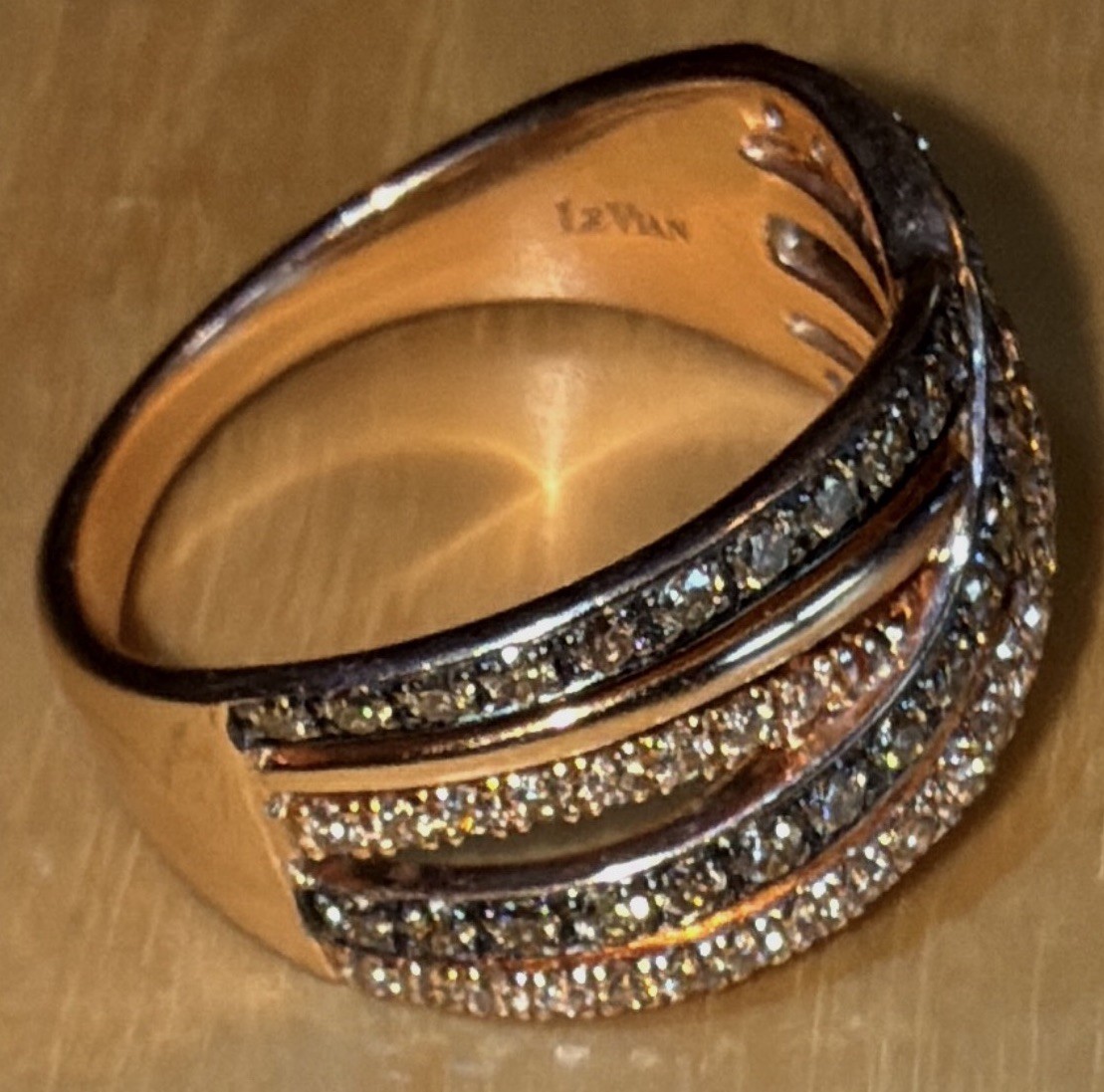 Le Vian Chocolate / White Diamond Ring 5/8 ct tw Round-cut 14K Strawberry Gold 6
