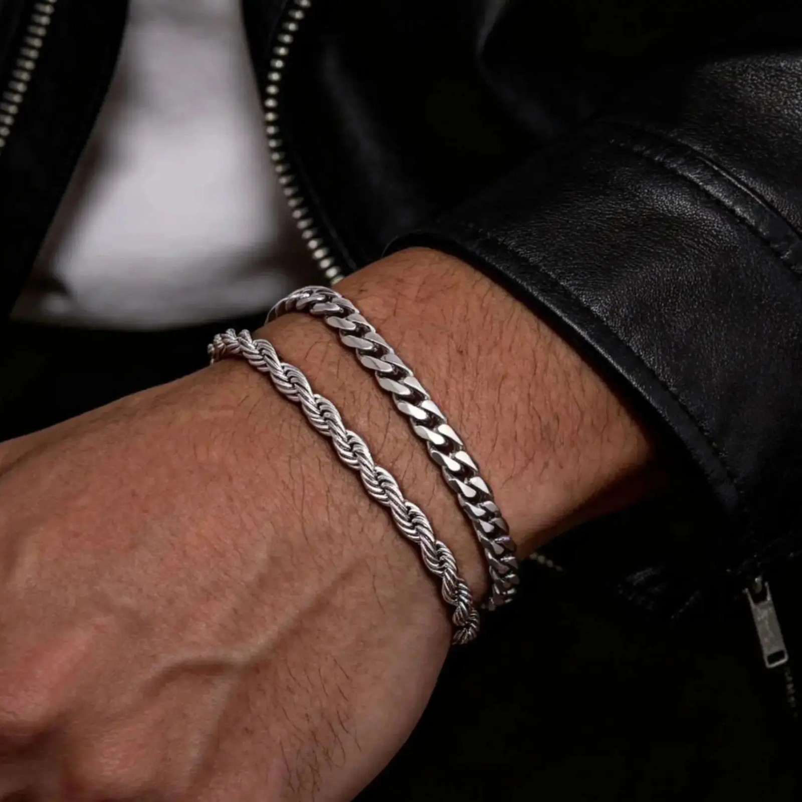 2pcs Men’s Chain Bracelets,Stainless Steel Silver Gold Black Color Twist Rope Ch