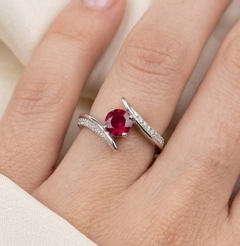 2.5ct Round Simulated Red Ruby/CZ BYPASS Engagement Band Ring White Gold Plated