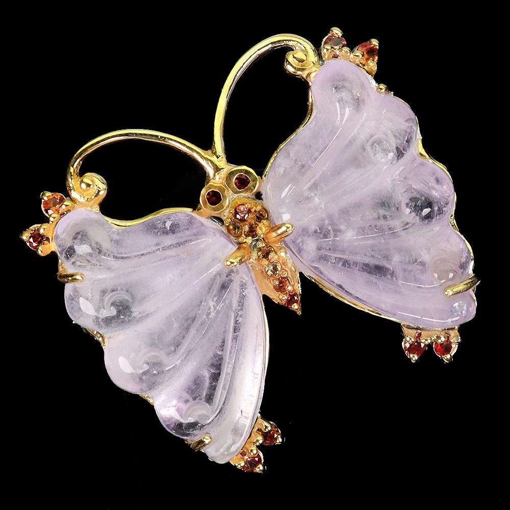925 Sterling Silver Brooch Butterfly Carving Amethyst 41ct Handmade Gemstone