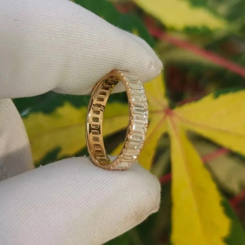 1.90Ct Baguette Cut Natural Diamond Full Eternity Band 14K Real Yellow Gold 6 7