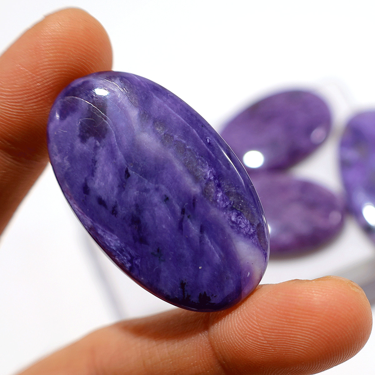 Swirling Violet~ 4 PC Natural Charoite 37mm-48mm Hi-Grade Cabochon Gemstones Lot
