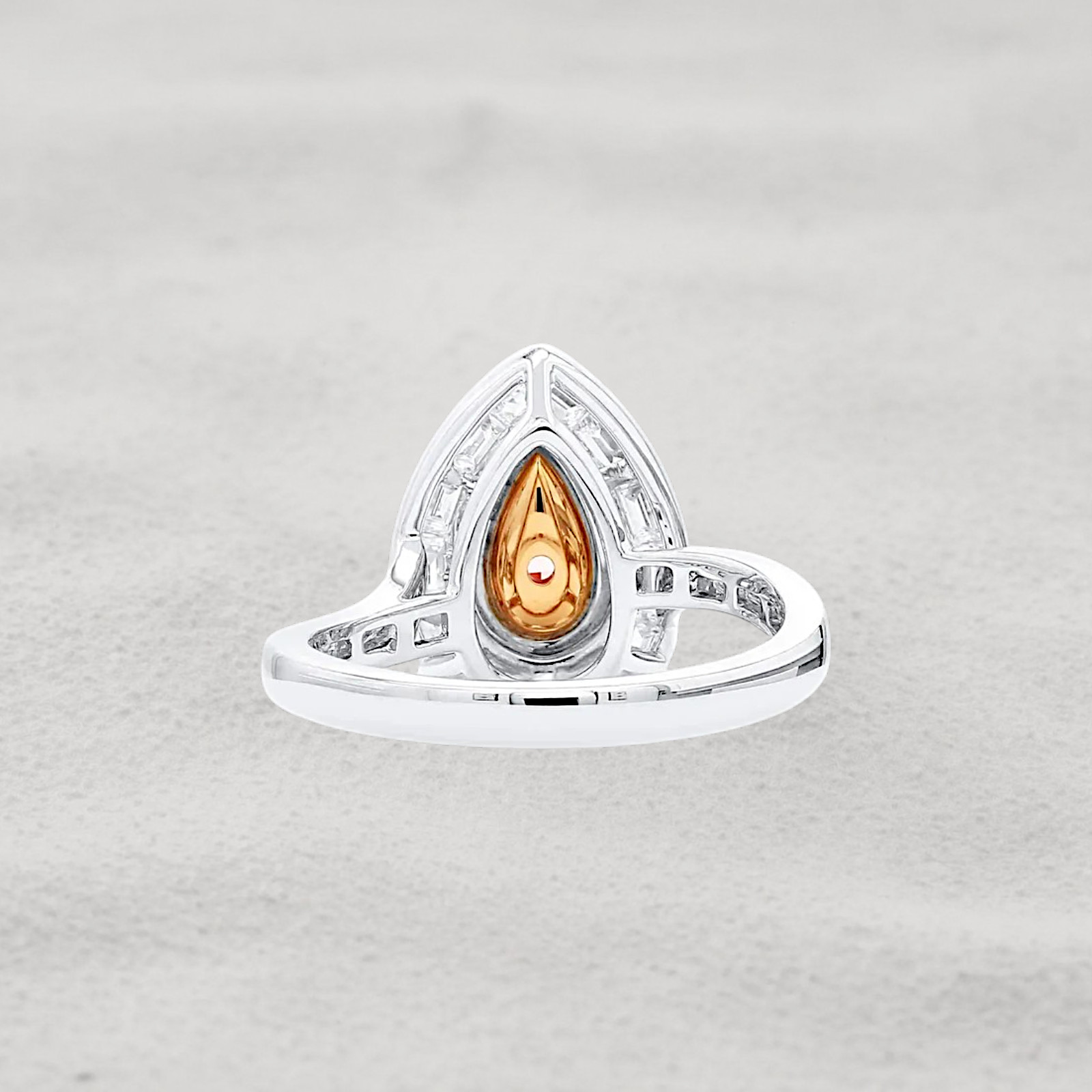 3.65 Carat Fancy Vivid Pink Pear Cut IGI Lab Created Diamond Ring 14k Multi Gold