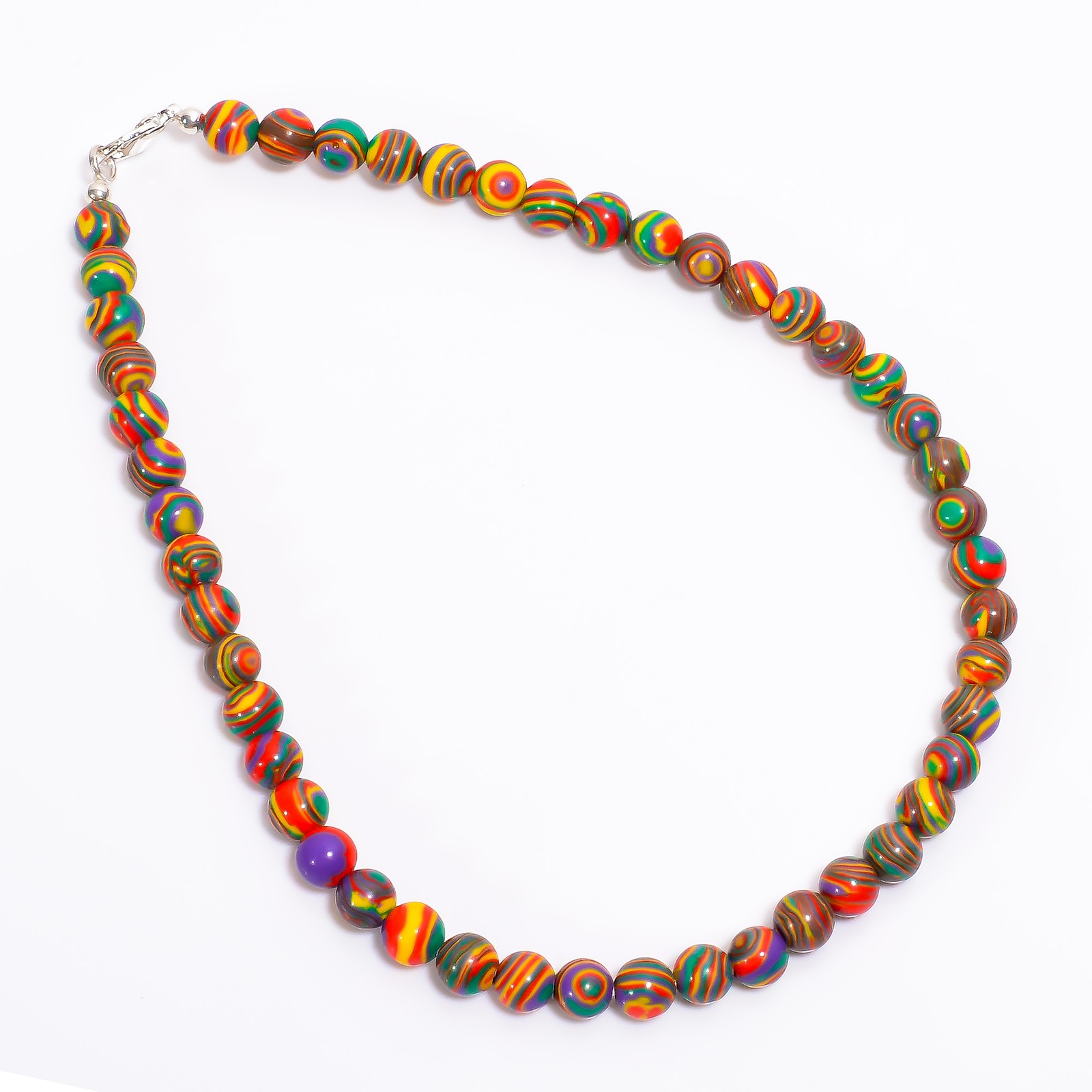 Rainbow Calsilica Gemstone Round 8 mm Beads 15.5″ Stretchable Necklace NN-56
