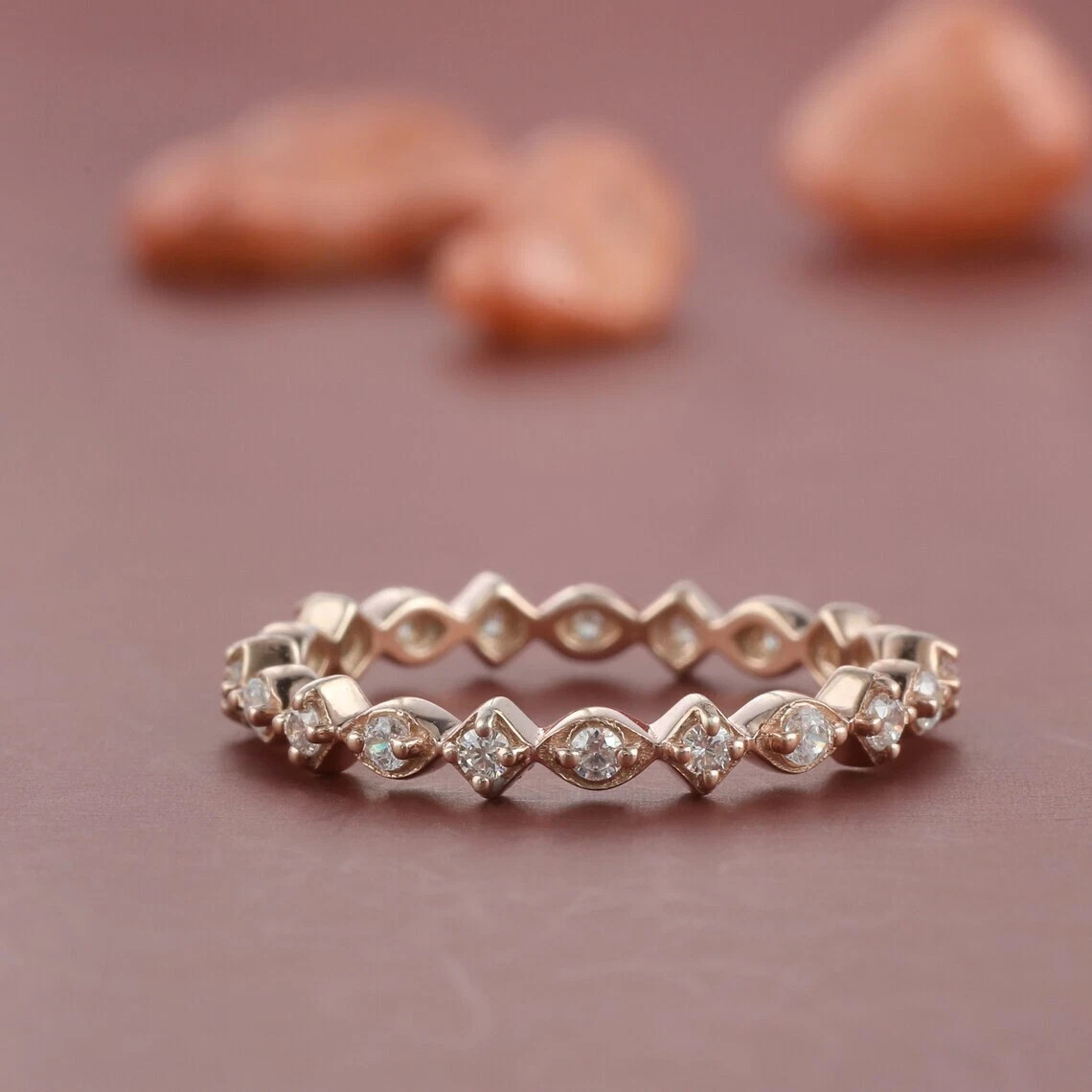 Women 0.2Ct Round Simulated Diamond 14K Yellow Gold Plated Eternity Wedding Ring