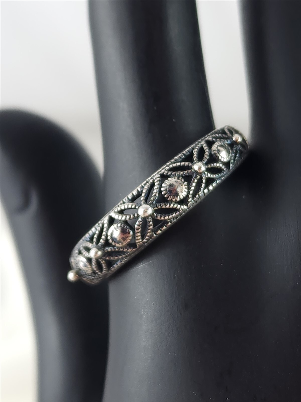 RJ Vintage Sterling Silver Flowers Ring Size 10 – 3 Grams