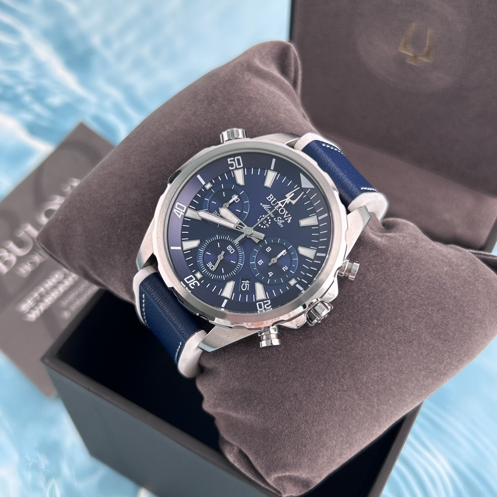 Bulova Marine Star Blue Dial 96B287 Men’s Chronograph Watch 43mm