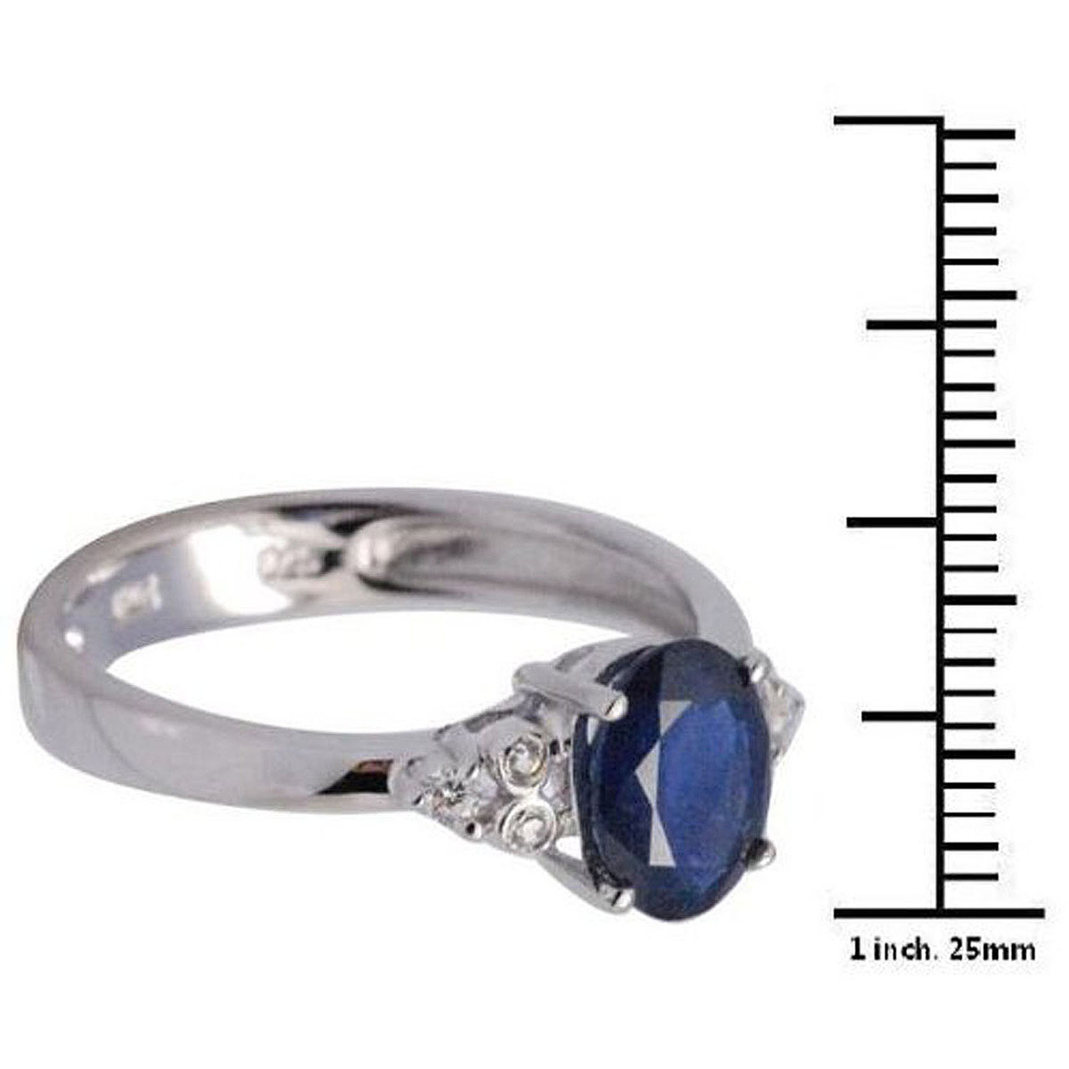 De Buman Sterling Silver Oval Sapphire & Cubic Zirconia Ring, Size 7