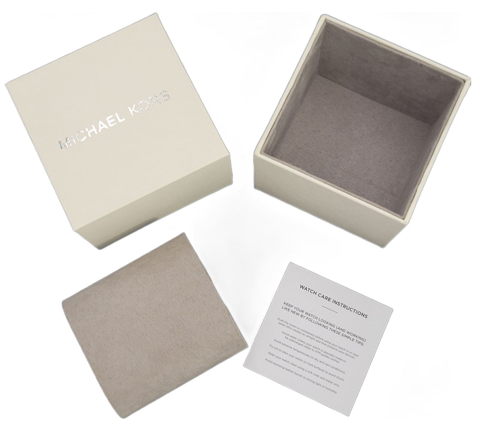 AUTHENTIC MICHAEL KORS WHITE CREAM WATCH GIFT BOX WITH WARRANTY/MANUAL CARD