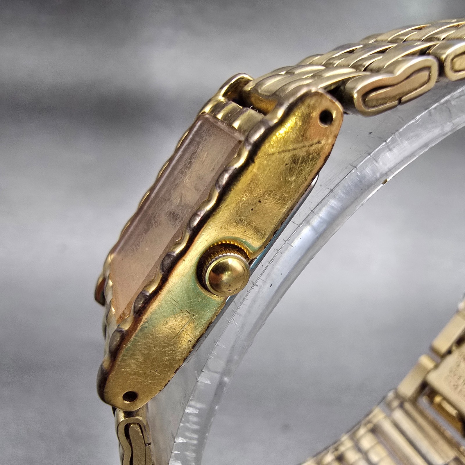 Seiko Watch Women 16mm Gold Dial Gold Tone Rectangle 1N01-5A69 New Battery VTG