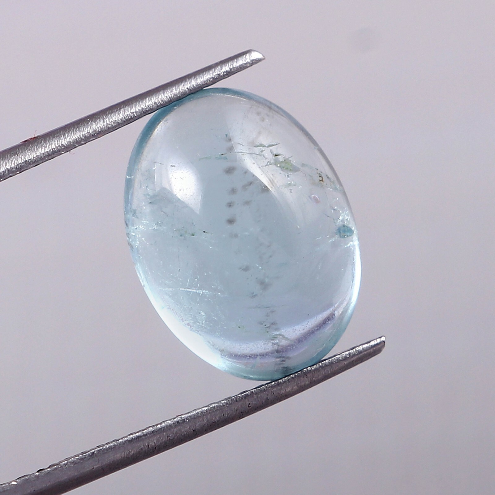Oval Shape Natural Moss Aquamarine Loose Gemstone Cabochon 7 Carat