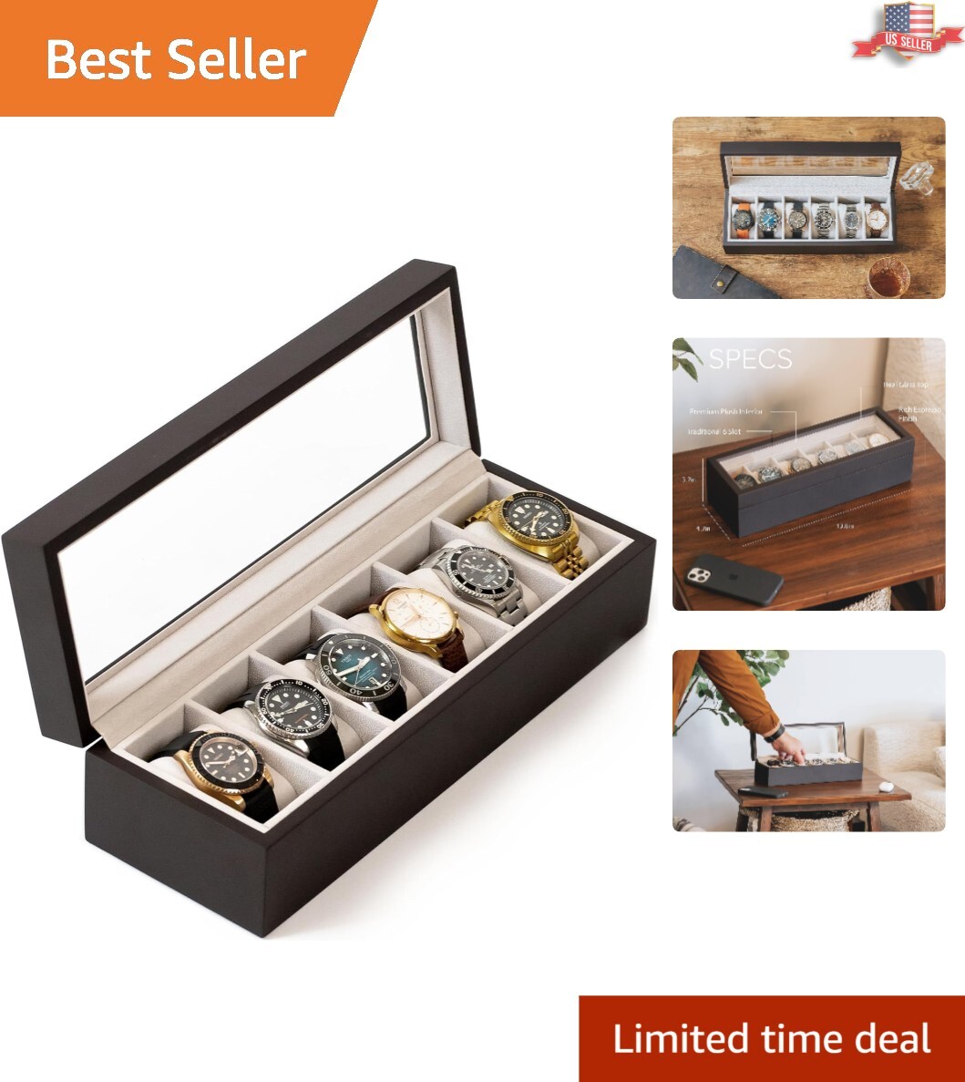 Stylish Espresso Wood Watch Organizer with Soft Pillows and Dimmable Feature