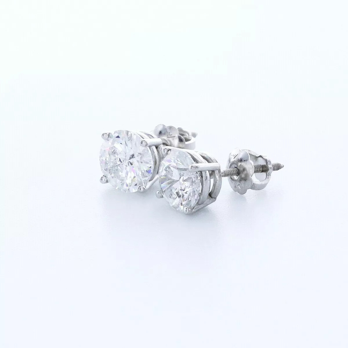 Solid 14K White Gold Stud Earrings Classic 2.75 Carat Round Natural Diamond D I1