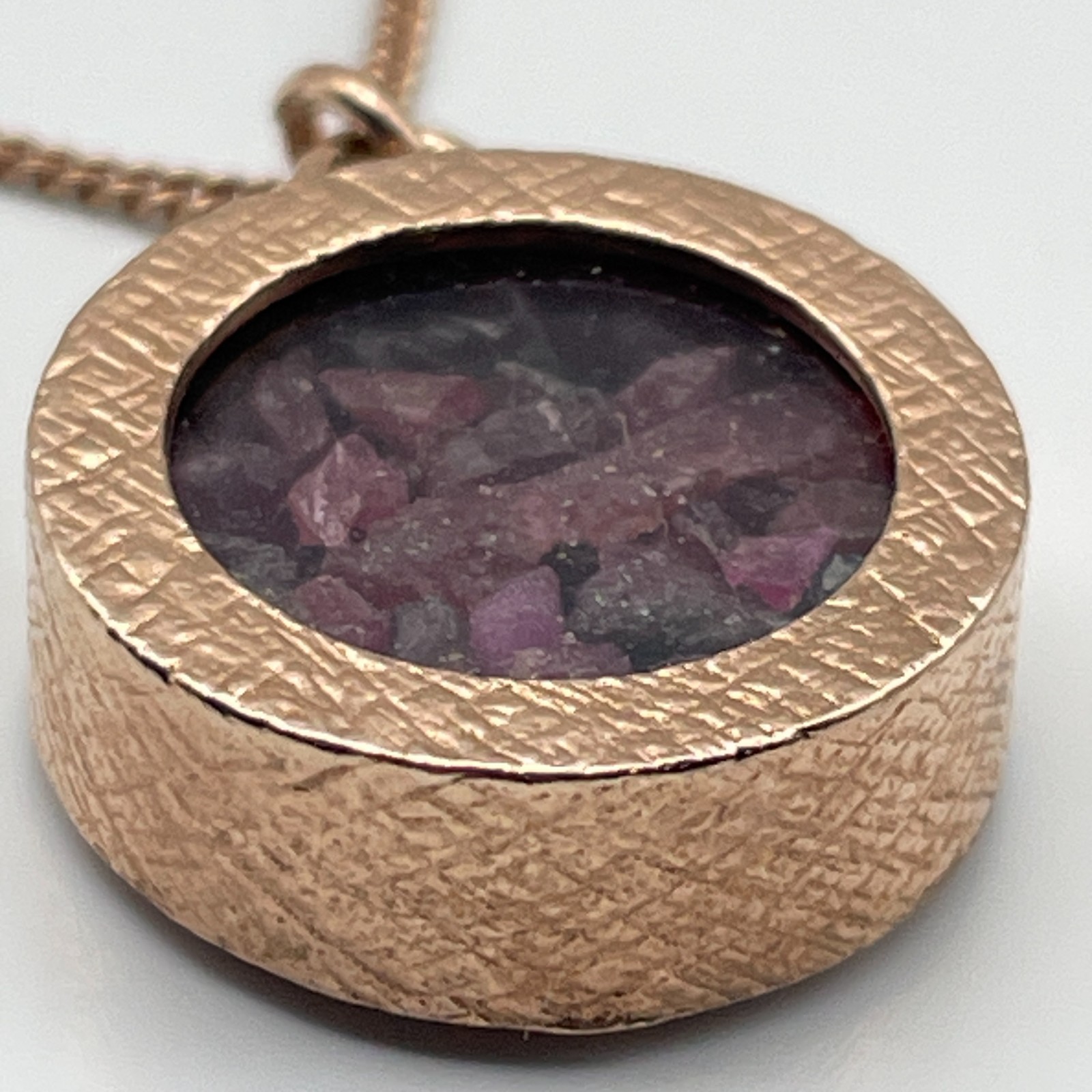 Rose gold on sterling silver/ruby amulet pendant and ‘925’ chain necklace 10.26g
