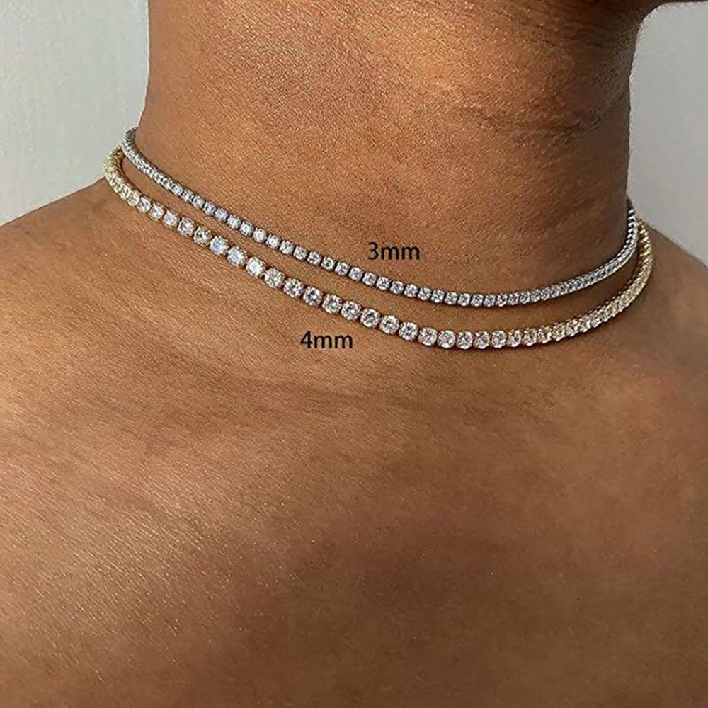 14K Gold Plated Cubic Zirconia Dainty Choker Chain Tennis Necklaces for Women