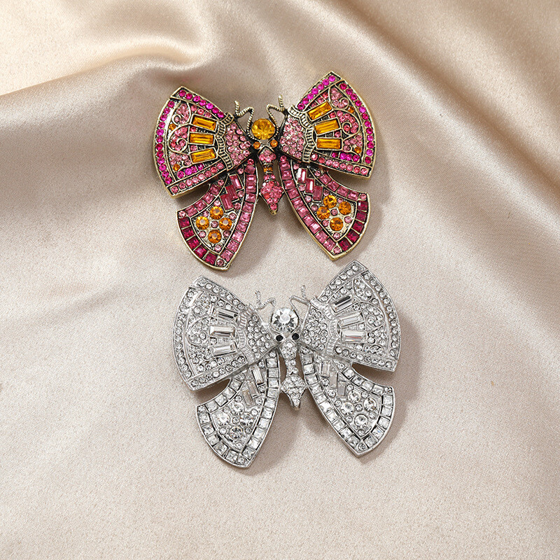 Vintage Luxury Butterfly Brooch with Rhinestones, Novelty Animal Shape Pin
