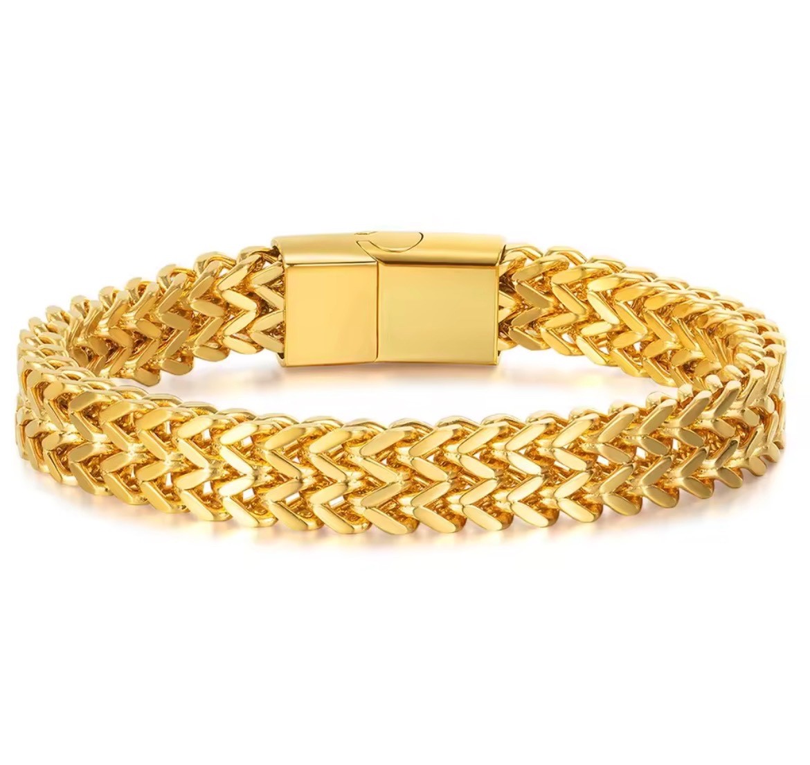 Men’s Woven Chain Bracelet Stainless Steel Gold Silver Black Hip Hop Jewelry