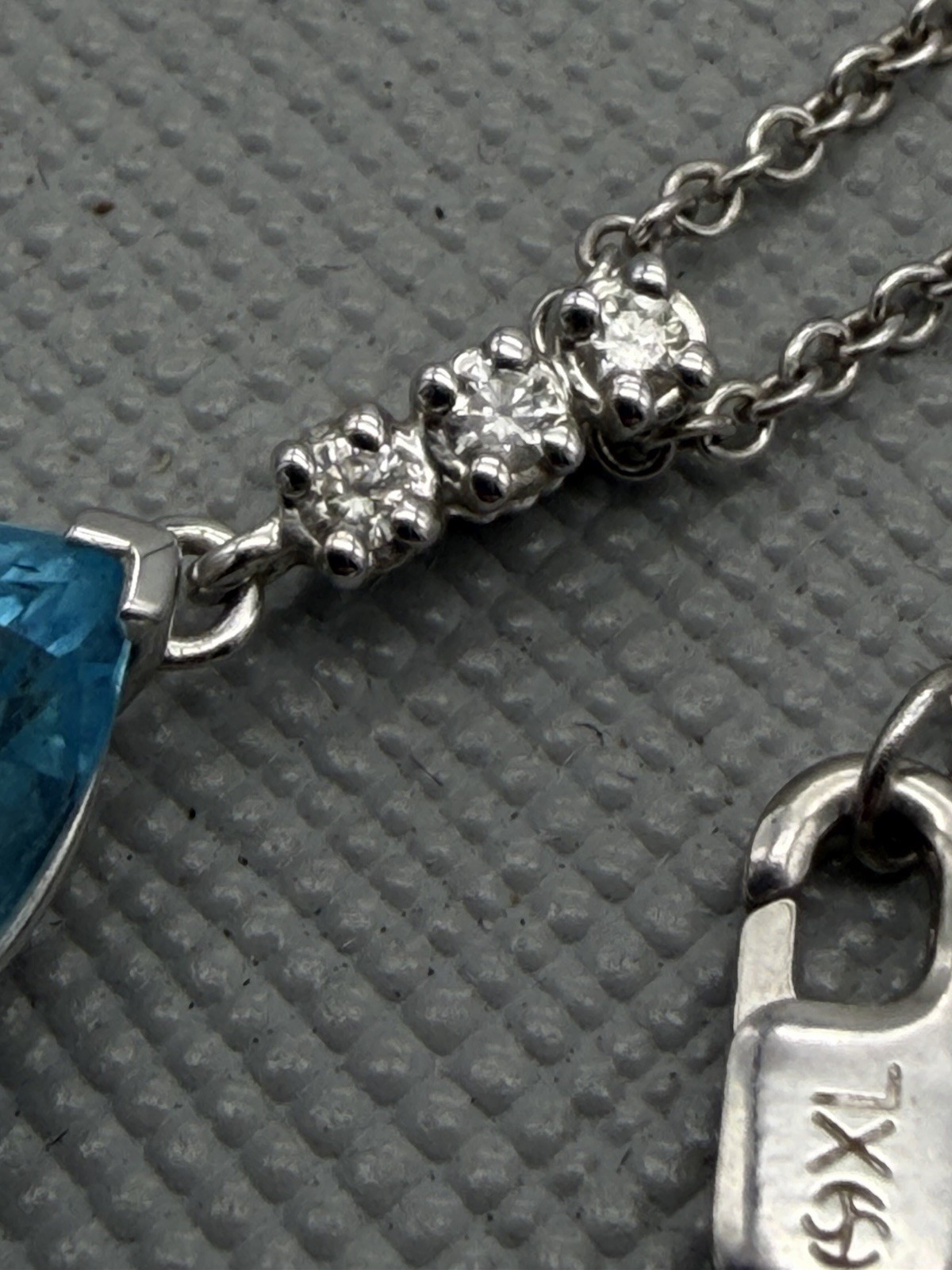 Blue Topaz & Diamond Pendant In 14k White Gold With Chain