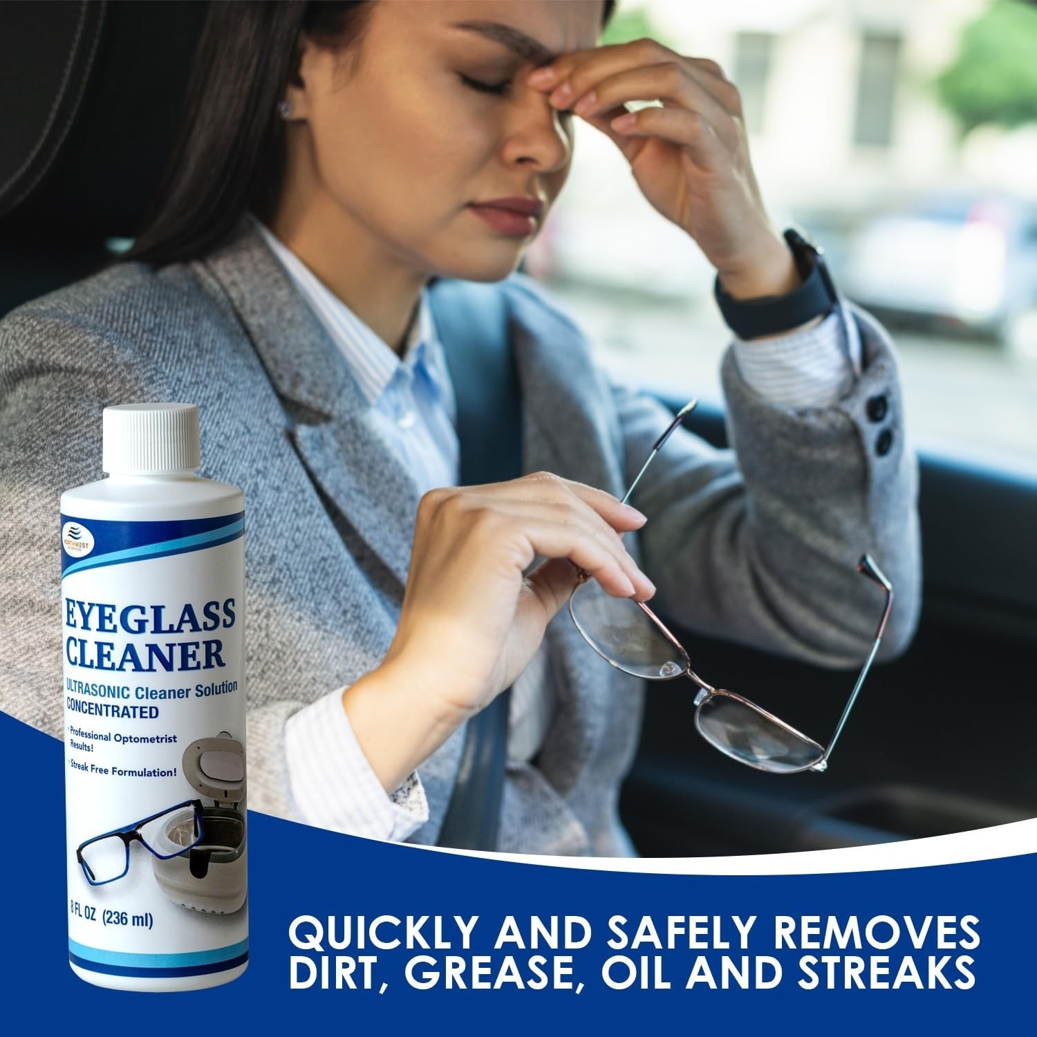 Ultrasonic Eyeglass Cleaner Concentrate 32 oz – Removes Oil, Makeup & Grime