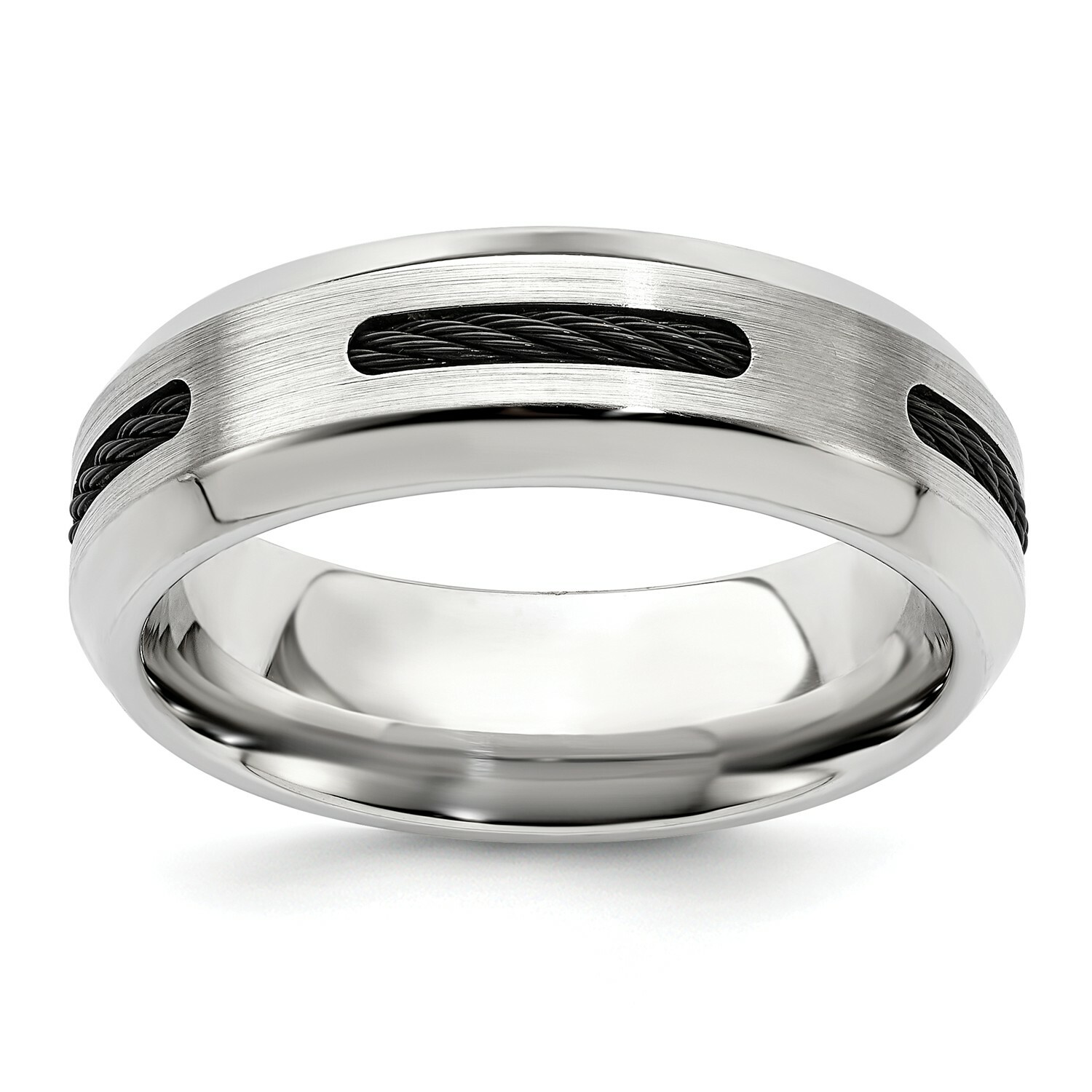Edward Mirell Cobalt 7mm Cable Insert Brushed Beveled Wedding Band Sizes 7 to 13