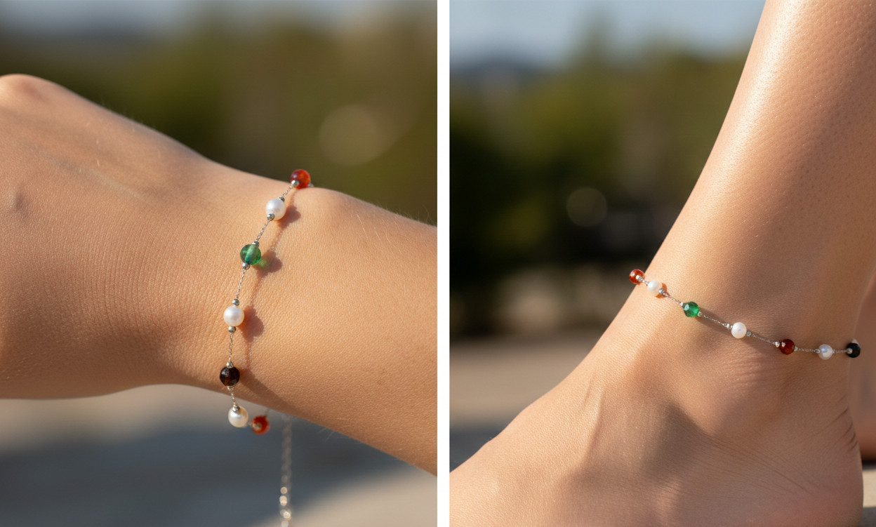 Boho Pearl Beaded Anklet Silver Tone Minimalist Chain Anklet for Women