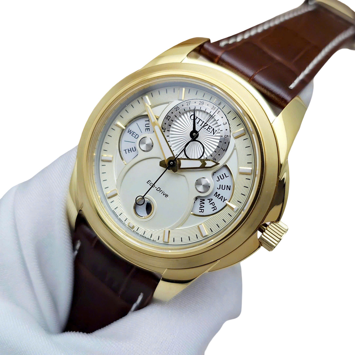 Citizen Calendrier Gold Sapphire Dial Day Date Month Men’s Watch BU0082-06P