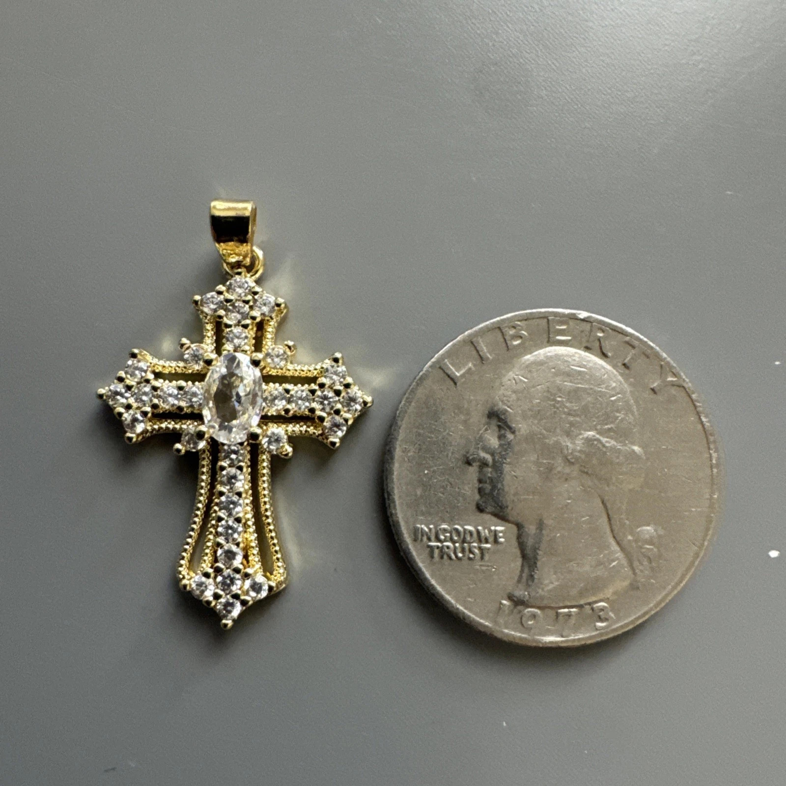 Gold Plated Cross Pendant Cubic Zirconia Religious Faith Gift Jesus Christ