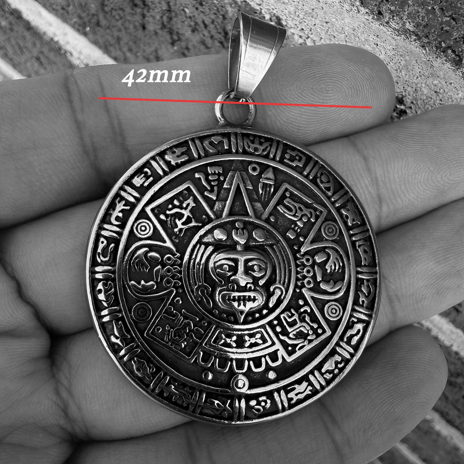 JXC Mens Mexico Mexican Aztec Mayan Sun Calendar Pendant Necklace For Men Women