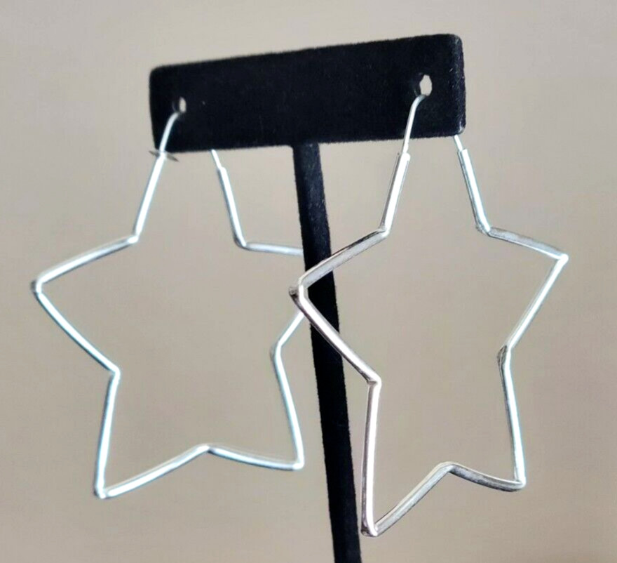 Erick’s Sterling Silver 2 3/8 in. Wide Tubular Star Hoop Earrings Taxco.925
