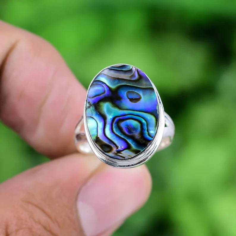 Abalone Shell Gemstone 925 Sterling Silver Ring Handmade Jewelry Ring For Gift